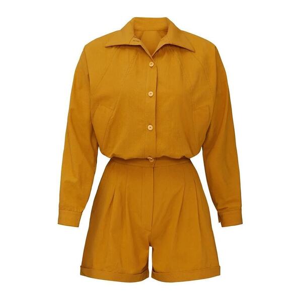 Paradised Valentina Romper Cotton Long Sleeve Button Front Blouson Yellow XL - Picture 3 of 14